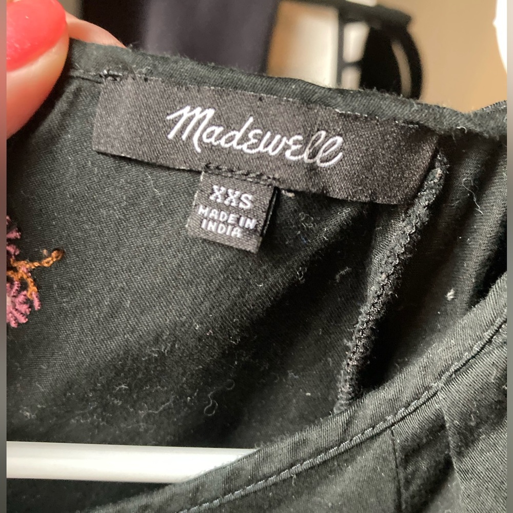 Spring Embroidered Madewell Dress (Black Pink flowers)